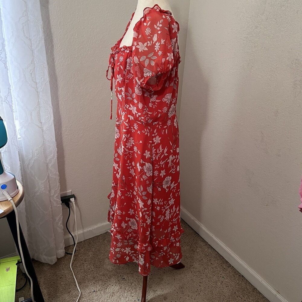 Gianni Bini Womens Knee Length Dress Size 12 Floral Chiffon Puff Sleeve Peasant - Picture 6 of 12